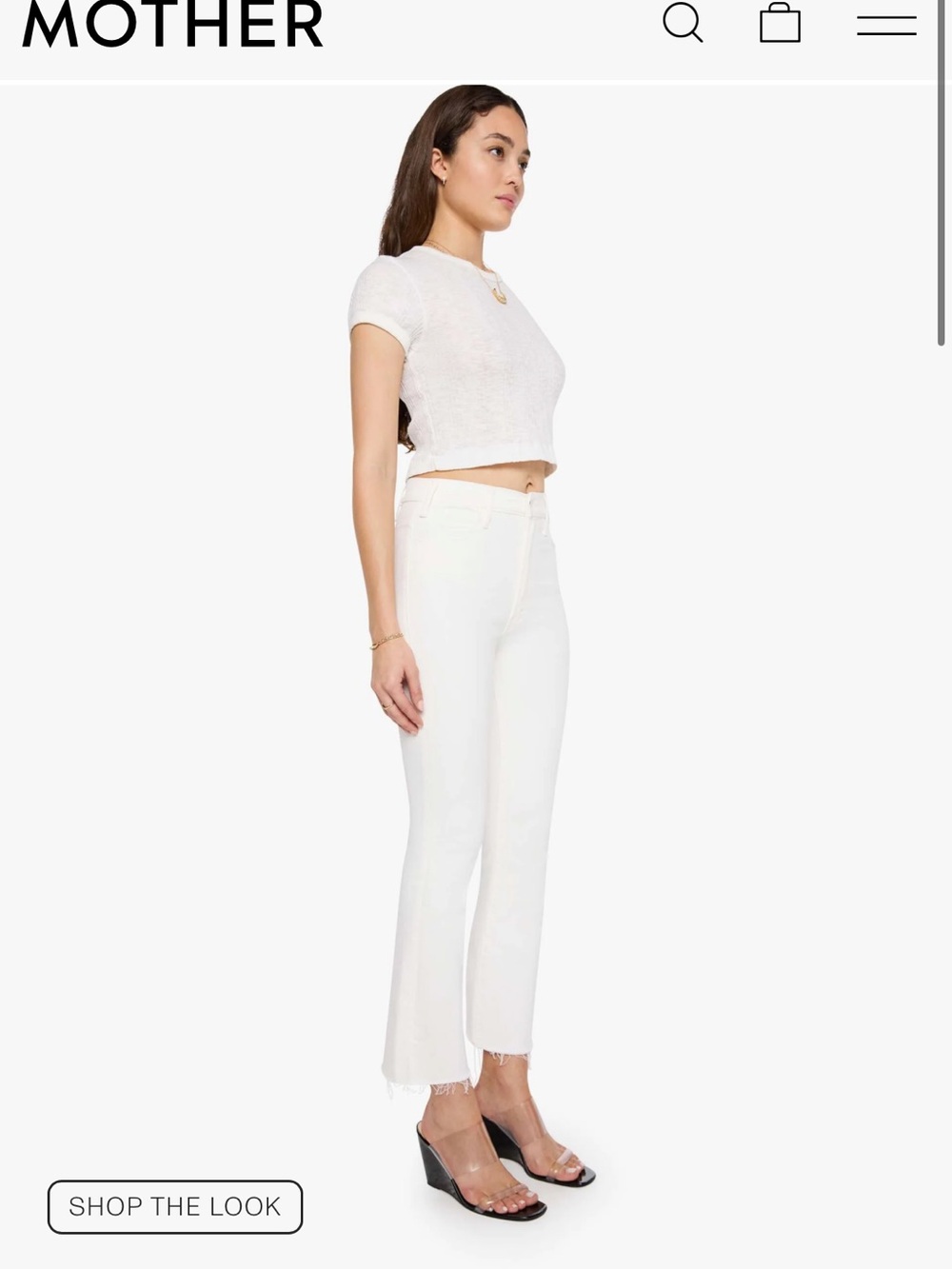 MOTHER The Hustler Ankle Fray Cropped High-Rise Jeans in White